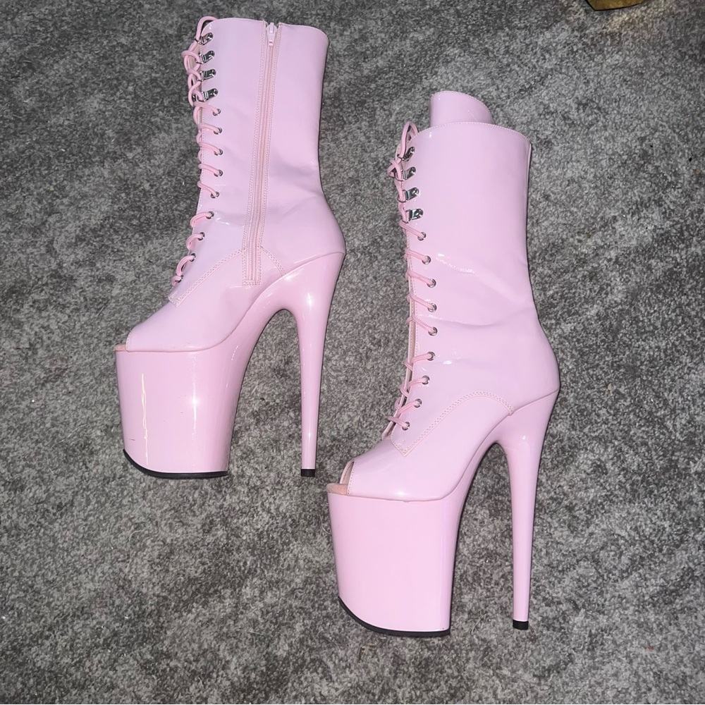 PLEASER FLAMINGO 1051  BABY PINK 8 INCH ANKLE BOOT